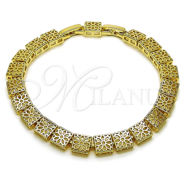 Pulsera Solida 03.213.0411.08 Oro Laminado, Diseño de Flor y Filigrana, Diseño de Flor, Pulido, Dorado