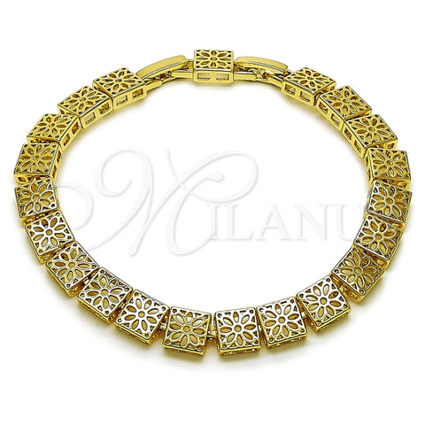 Pulsera Solida 03.213.0411.08 Oro Laminado, Diseño de Flor y Filigrana, Diseño de Flor, Pulido, Dorado