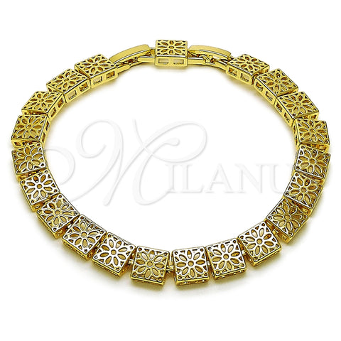 Pulsera Solida 03.213.0411.08 Oro Laminado, Diseño de Flor y File, Pulido, Tono Dorado (Thickness, 8 Inches Length)