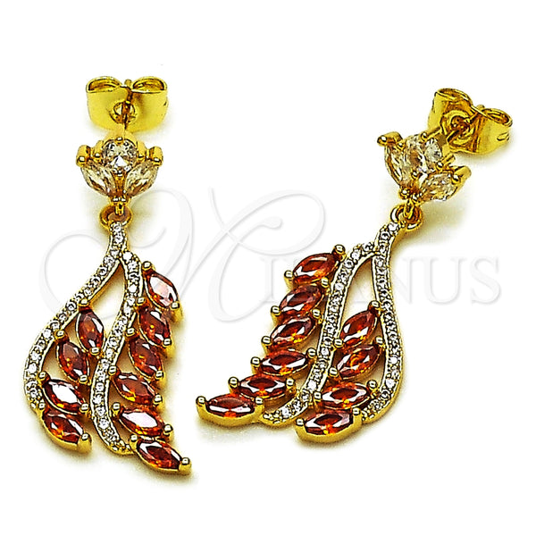 Arete Largo 02.282.0108 Oro Laminado, con Granate Zirconia Cubica and Blanca Micro Pave, Pulido, Tono Dorado