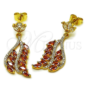Arete Largo 02.282.0108 Oro Laminado, con Granate Zirconia Cubica and Blanca Micro Pave, Pulido, Tono Dorado