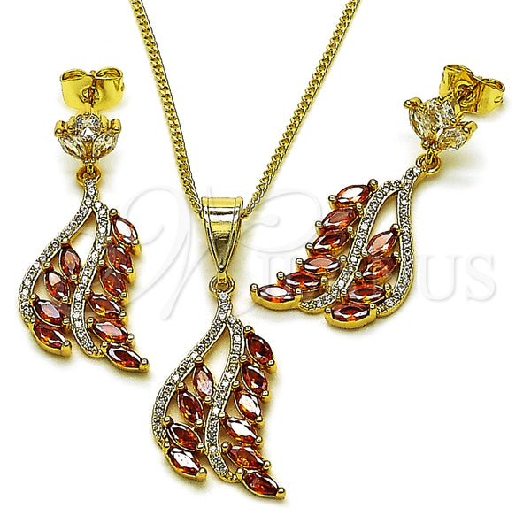 Juego de Arete y Dije de Adulto 10.282.0019 Oro Laminado, con Blanca Zirconia Cubica and Blanca Micro Pave, Pulido, Tono Dorado