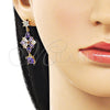 Arete Largo 02.282.0110 Oro Laminado, Diseño de Flor, con Amatista and Blanca Zirconia Cubica, Pulido, Tono Dorado