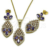 Juego de Arete y Dije de Adulto 10.282.0025 Oro Laminado, Diseño de Corazón, con Amatista and Blanca Zirconia Cubica, Pulido, Tono Dorado