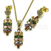 Juego de Arete y Dije de Adulto 10.282.0026 Oro Laminado, Diseño de Oja, con Multicolor Zirconia Cubica and Blanca Micro Pave, Pulido, Tono Dorado