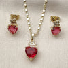 Juego de Arete y Dije de Adulto 10.196.0166.1 Oro Laminado, Diseño de Corazón y Mariposa, con Zirconia Cubica Rubi y Blanca, Pulido, Tono Dorado