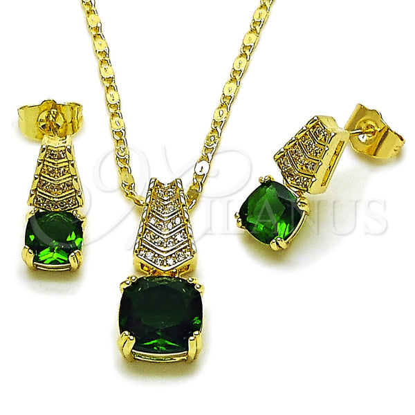 Juego de Arete y Dije de Adulto 10.196.0171.2 Oro Laminado, con Blanca Micro Pave and Verde Zirconia Cubica, Pulido, Tono Dorado