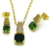 Juego de Arete y Dije de Adulto 10.196.0171.2 Oro Laminado, con Blanca Micro Pave and Verde Zirconia Cubica, Pulido, Tono Dorado