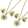 Juego de Arete y Dije de Adulto 10.196.0167.1 Oro Laminado, Diseño de Flor, con Blanca and Rubi Zirconia Cubica, Pulido, Tono Dorado