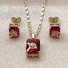 Juego de Arete y Dije de Adulto 10.196.0169.1 Oro Laminado, Diseño de Corazón y Flecha, con Blanca and Rubi Zirconia Cubica, Pulido, Tono Dorado