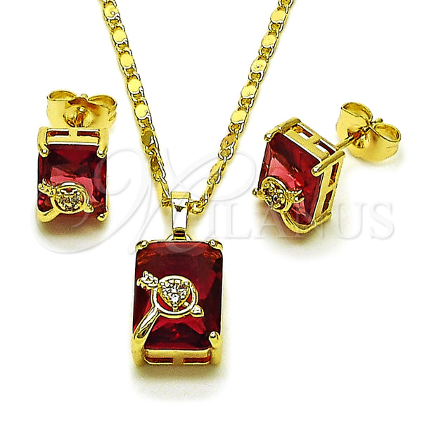 Juego de Arete y Dije de Adulto 10.196.0169.1 Oro Laminado, Diseño de Corazón y Flecha, con Blanca and Rubi Zirconia Cubica, Pulido, Tono Dorado