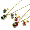Juego de Arete y Dije de Adulto 10.196.0169.1 Oro Laminado, Diseño de Corazón y Flecha, con Blanca and Rubi Zirconia Cubica, Pulido, Tono Dorado