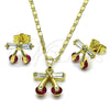 Juego de Arete y Dije de Adulto 10.196.0198 Oro Laminado, Diseño de Cereza, con Rubi and Blanca Zirconia Cubica, Pulido, Tono Dorado