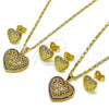 Juego de Arete y Dije de Adulto 10.196.0199 Oro Laminado, Diseño de Corazón y File, con Rubi Zirconia Cubica, Pulido, Tono Dorado