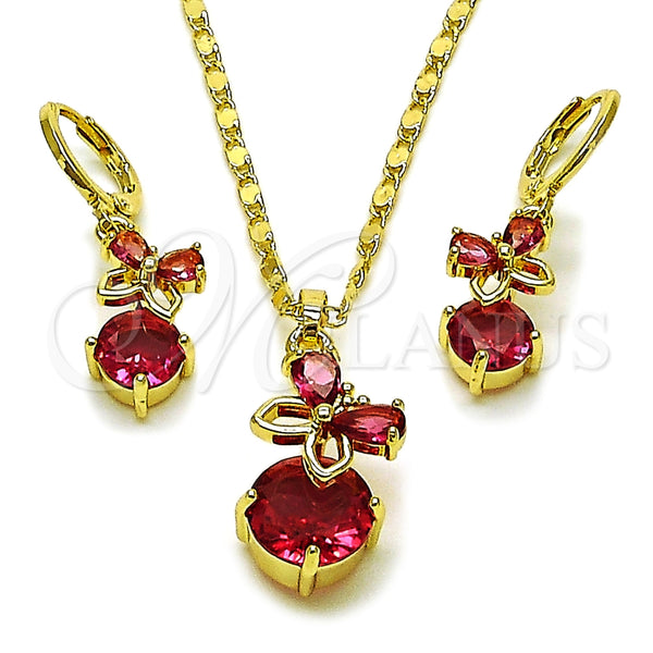 Juego de Arete y Dije de Adulto 10.196.0203.1 Oro Laminado, Diseño de Mariposa, con Rubi Zirconia Cubica, Pulido, Tono Dorado