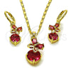 Juego de Arete y Dije de Adulto 10.196.0203.1 Oro Laminado, Diseño de Mariposa, con Rubi Zirconia Cubica, Pulido, Tono Dorado