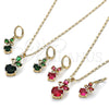 Juego de Arete y Dije de Adulto 10.196.0203.1 Oro Laminado, Diseño de Mariposa, con Rubi Zirconia Cubica, Pulido, Tono Dorado