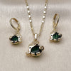 Juego de Arete y Dije de Adulto 10.196.0206 Oro Laminado, Diseño de Elefante y Flor, con Verde and Blanca Zirconia Cubica, Pulido, Tono Dorado