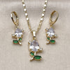 Juego de Arete y Dije de Adulto 10.196.0208.1 Oro Laminado, Diseño de Flor, con Blanca and Verde Zirconia Cubica, Pulido, Tono Dorado