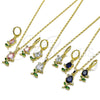 Juego de Arete y Dije de Adulto 10.196.0208.1 Oro Laminado, Diseño de Flor, con Blanca and Verde Zirconia Cubica, Pulido, Tono Dorado
