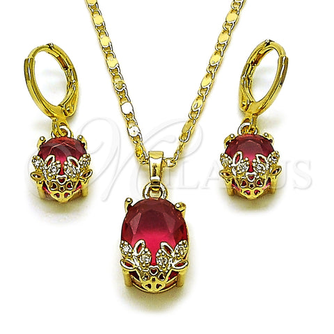 Juego de Arete y Dije de Adulto 10.196.0211 Oro Laminado, Diseño de Flor, con Rubi Zirconia Cubica and Blanca Micro Pave, Pulido, Tono Dorado