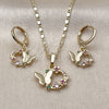 Juego de Arete y Dije de Adulto 10.196.0220 Oro Laminado, Diseño de Mariposa y Flor, con Multicolor Zirconia Cubica, Pulido, Tono Dorado