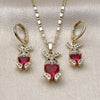 Juego de Arete y Dije de Adulto 10.196.0221 Oro Laminado, Diseño de Corazón, con Rubi Zirconia Cubica and Blanca Micro Pave, Pulido, Tono Dorado