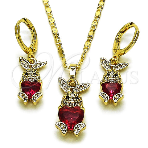 Juego de Arete y Dije de Adulto 10.196.0221 Oro Laminado, Diseño de Corazón, con Rubi Zirconia Cubica and Blanca Micro Pave, Pulido, Tono Dorado
