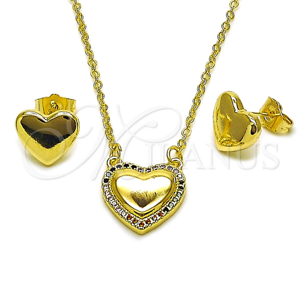 Juego de Arete y Dije de Adulto 10.196.0223 Oro Laminado, Diseño de Corazón, con Multicolor Micro Pave, Pulido, Tono Dorado