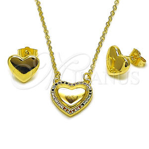Juego de Arete y Dije de Adulto 10.196.0223 Oro Laminado, Diseño de Corazón, con Multicolor Micro Pave, Pulido, Tono Dorado