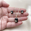 Juego de Arete y Dije de Adulto 10.196.0224 Oro Laminado, Diseño de Corazón, con Negro Zirconia Cubica and Blanca Micro Pave, Pulido, Tono Dorado