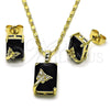 Juego de Arete y Dije de Adulto 10.196.0224 Oro Laminado, Diseño de Corazón, con Negro Zirconia Cubica and Blanca Micro Pave, Pulido, Tono Dorado