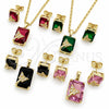 Juego de Arete y Dije de Adulto 10.196.0224 Oro Laminado, Diseño de Corazón, con Zirconia Cubica Negro y Micro Pave Blanca, Pulido, Tono Dorado