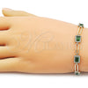 Pulsera Tennis 03.196.0017.07 Oro Laminado, Diseño de Cluster, con Verde and Blanca Zirconia Cubica, Pulido, Tono Dorado (Thickness, 8 Inches Length)