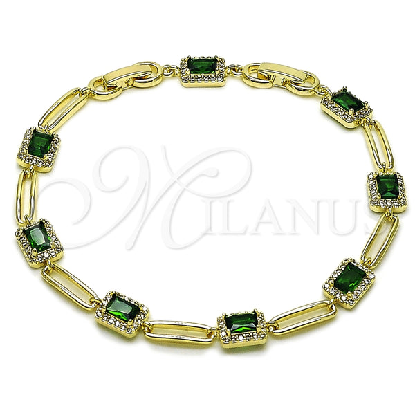 Pulsera Tennis 03.196.0017.07 Oro Laminado, Diseño de Cluster, con Verde and Blanca Zirconia Cubica, Pulido, Tono Dorado (Thickness, 8 Inches Length)