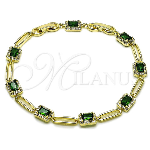 Pulsera Tennis 03.196.0017.07 Oro Laminado, Diseño de Cluster, con Verde and Blanca Zirconia Cubica, Pulido, Tono Dorado (Thickness, 8 Inches Length)