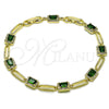 Pulsera Tennis 03.196.0017.07 Oro Laminado, Diseño de Cluster, con Verde and Blanca Zirconia Cubica, Pulido, Tono Dorado (Thickness, 8 Inches Length)