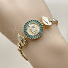 Pulsera Elegante 03.196.0021.07 Oro Laminado, Diseño de Guadalupe y Manos de Rogacion, con Verde Zirconia Cubica, Pulido, Tono Dorado (Thickness, 8 Inches Length)