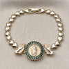 Pulsera Elegante 03.196.0021.07 Oro Laminado, Diseño de Guadalupe y Manos de Rogacion, con Verde Zirconia Cubica, Pulido, Tono Dorado (Thickness, 8 Inches Length)