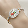 Pulsera Elegante 03.196.0022.07 Oro Laminado, Diseño de Guadalupe y Corazón, con Blanca Zirconia Cubica, Pulido, Tres Tonos (Thickness, 8 Inches Length)
