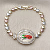 Pulsera Elegante 03.196.0022.07 Oro Laminado, Diseño de Guadalupe y Corazón, con Blanca Zirconia Cubica, Pulido, Tres Tonos (Thickness, 8 Inches Length)