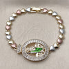 Pulsera Tennis 03.196.0023.07 Oro Laminado, Diseño de San Judas y Corazón, con Blanca Zirconia Cubica, Pulido, Tres Tonos (Thickness, 8 Inches Length)