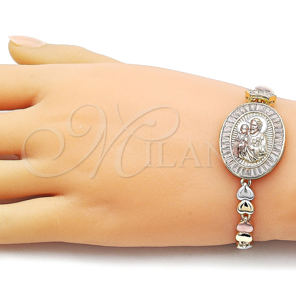 Pulsera Elegante 03.196.0024.07 Oro Laminado, Diseño de Sagrado Corazon de Maria y Corazón, con Blanca Zirconia Cubica, Pulido, Tono Dorado (Thickness, 8 Inches Length)