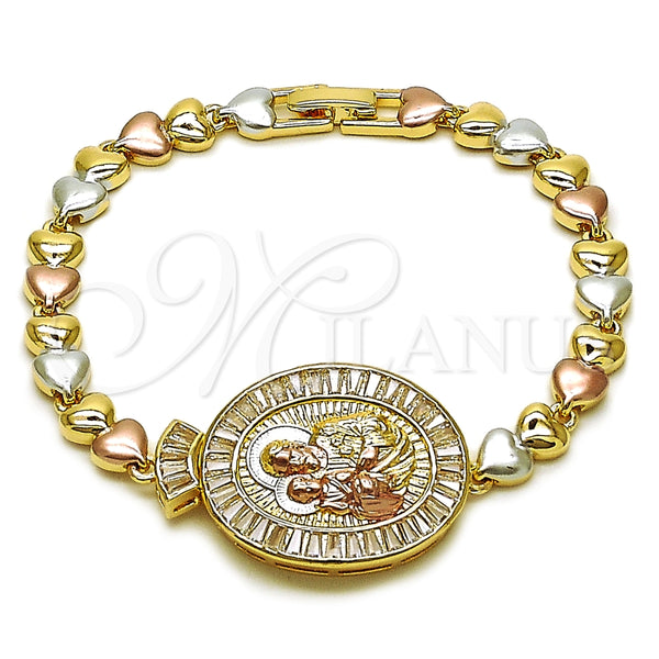 Pulsera Elegante 03.196.0024.07 Oro Laminado, Diseño de Sagrado Corazon de Maria y Corazón, con Blanca Zirconia Cubica, Pulido, Tono Dorado (Thickness, 8 Inches Length)