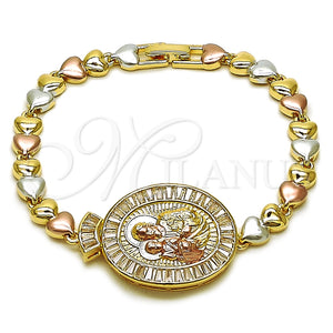 Pulsera Elegante 03.196.0024.07 Oro Laminado, Diseño de Sagrado Corazon de Maria y Corazón, con Blanca Zirconia Cubica, Pulido, Tono Dorado (Thickness, 8 Inches Length)