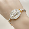 Pulsera Elegante 03.196.0025.07 Oro Laminado, Diseño de San Judas y Baguette, con Blanca Zirconia Cubica, Pulido, Tres Tonos (Thickness, 8 Inches Length)