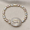 Pulsera Elegante 03.196.0025.07 Oro Laminado, Diseño de San Judas y Baguette, con Blanca Zirconia Cubica, Pulido, Tres Tonos (Thickness, 8 Inches Length)