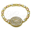 Pulsera Elegante 03.196.0025.07 Oro Laminado, Diseño de San Judas y Baguette, con Blanca Zirconia Cubica, Pulido, Tres Tonos (Thickness, 8 Inches Length)