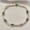 Pulsera Tennis 03.196.0017.1.07 Oro Laminado, Diseño de Cluster, con Blanca and Multicolor Zirconia Cubica, Pulido, Tono Dorado (Thickness, 8 Inches Length)