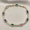 Pulsera Tennis 03.196.0017.1.07 Oro Laminado, Diseño de Cluster, con Blanca and Multicolor Zirconia Cubica, Pulido, Tono Dorado (Thickness, 8 Inches Length)